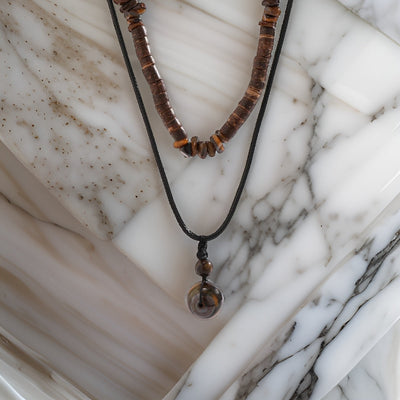 Collier Homme Bois Perles